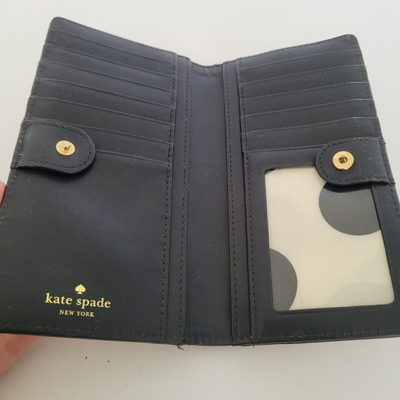 Kate Spade Clutch Wallet Gold Champaign Metalic Saffiano Logo Large Bifold Fair - Picture 3 of 12